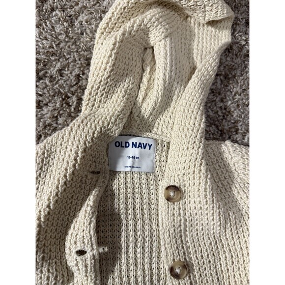 Old Navy Baby Hooded Knit Cardigan Sweater Cream 12-18 Months Button Front - Picture 4 of 5